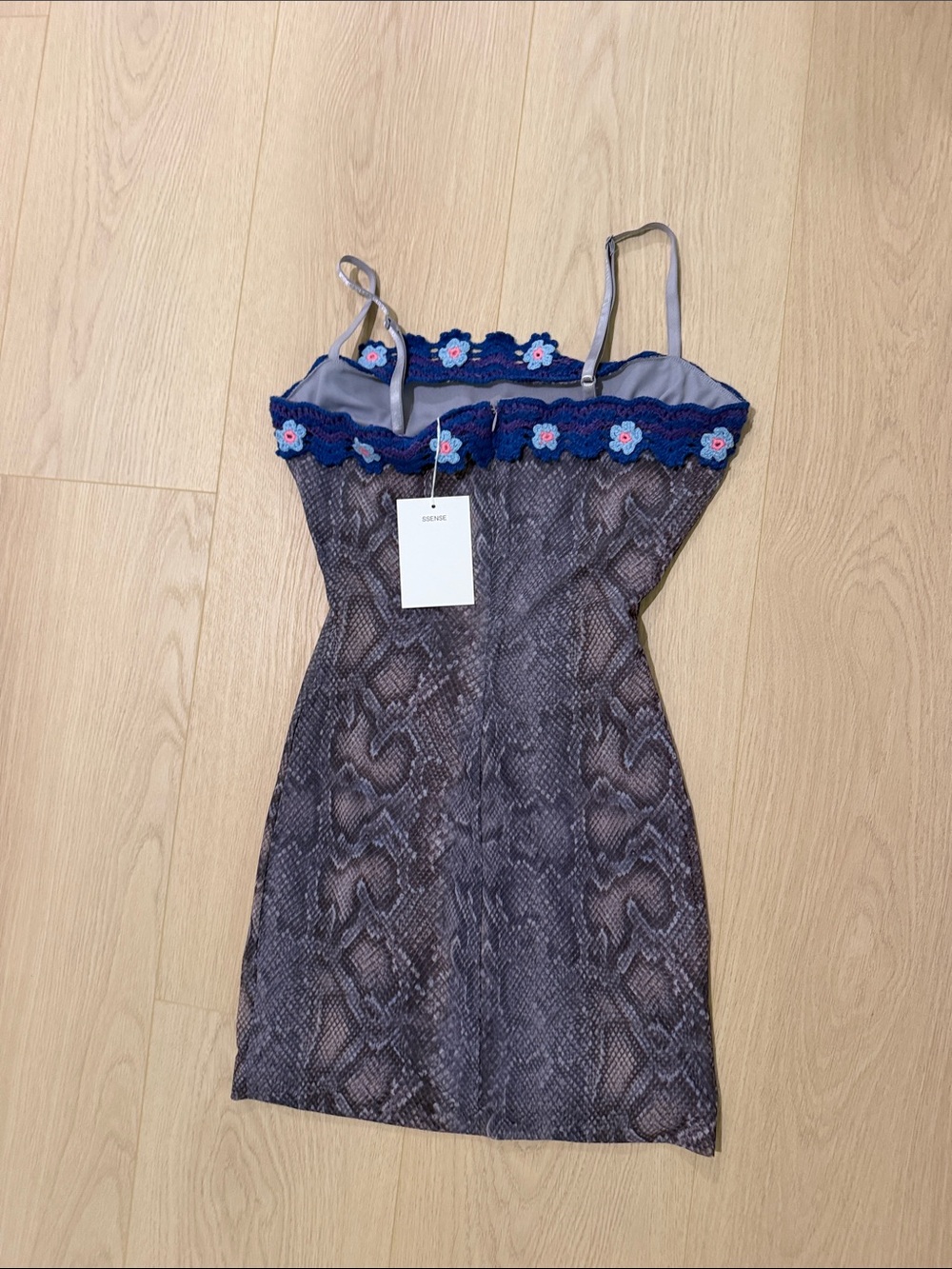 Guizio Blue Snake-Print Slip Dress with Floral Trim - Picture 2 of 3